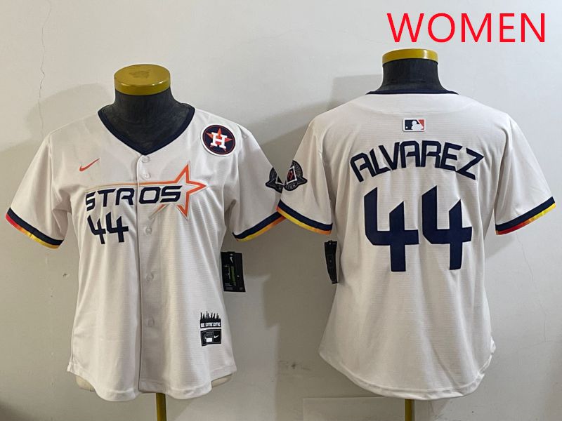 Women Houston Astros #44 Alvarez Cream Three generations Joint Name 2025 Nike MLB Jersey style 9->youth mlb jersey->Youth Jersey